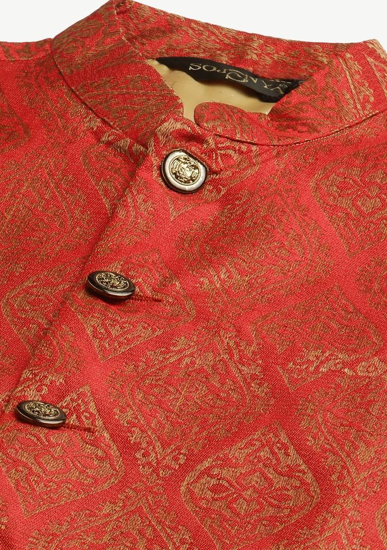 Mustard Ethnic Motifs Poly Blend Kurta Set For Men