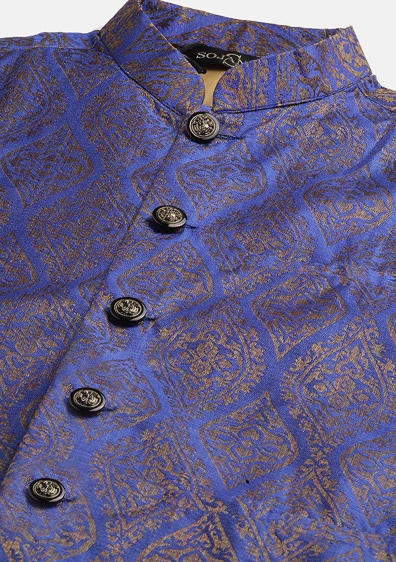 Red Ethnic Motifs Silk Kurta Set For Men