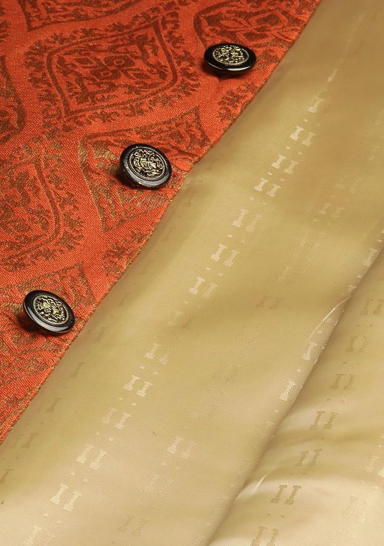 Teal Blue Ethnic Motifs Poly Blend Kurta Set For Men