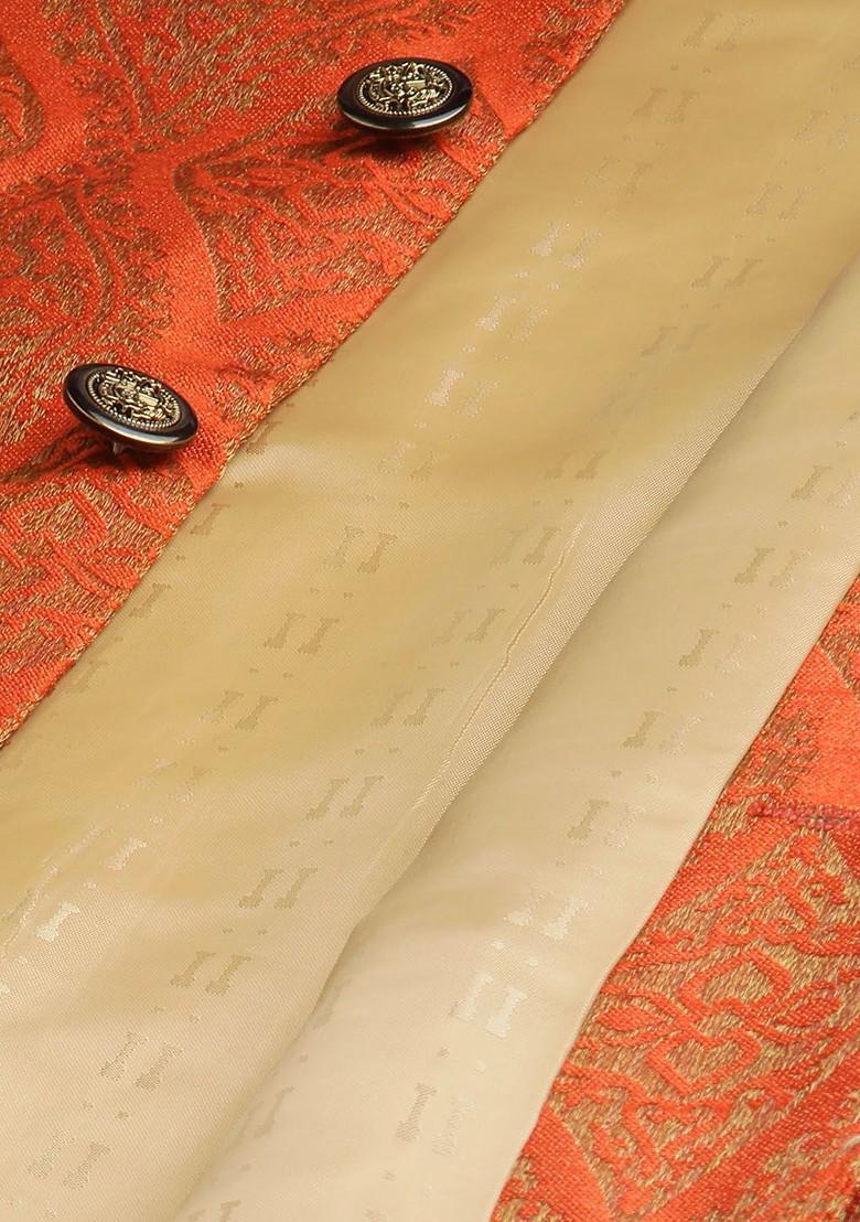 Mustard Ethnic Motifs Jacquard Kurta Set For Men