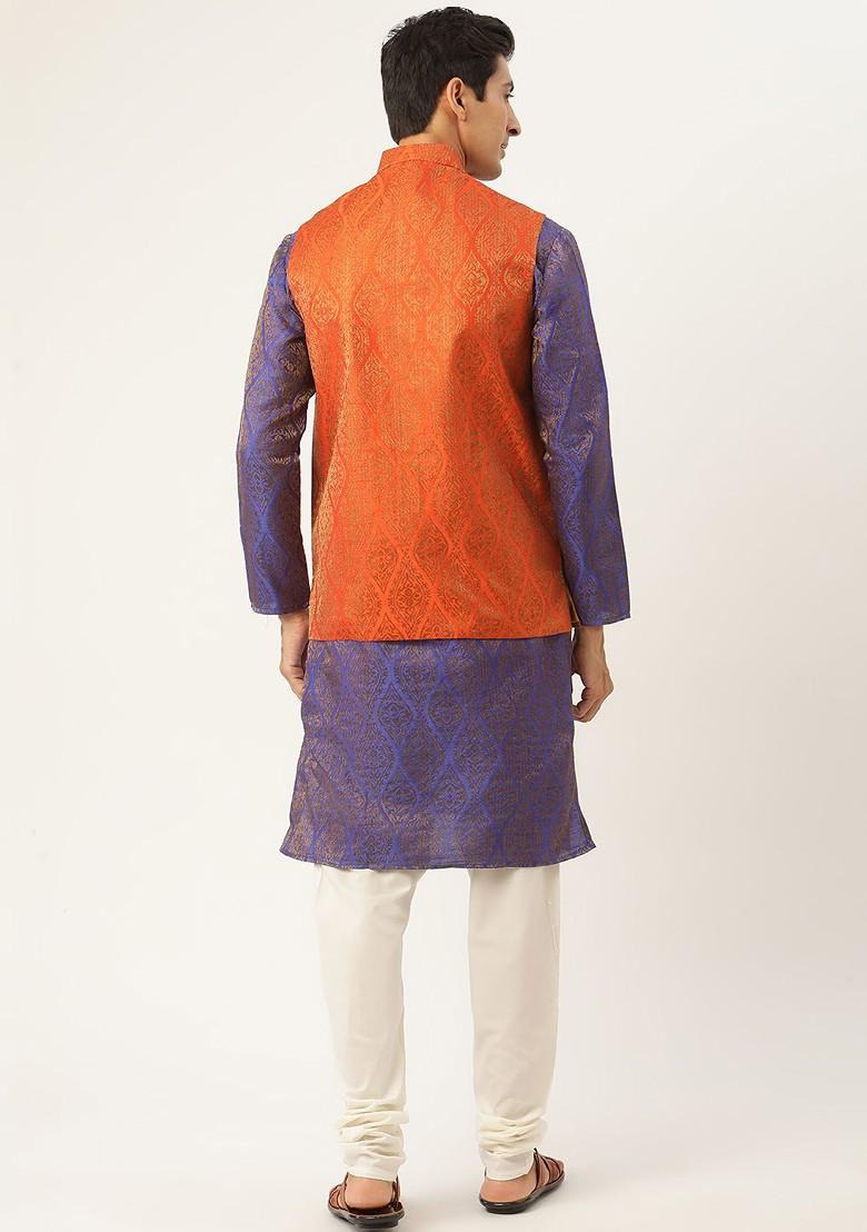 Purple Ethnic Motifs Poly Blend Kurta Set For Men