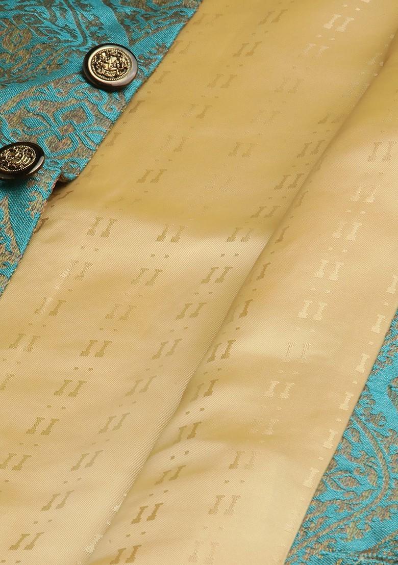 Mustard Ethnic Motifs Poly Blend Kurta Set For Men