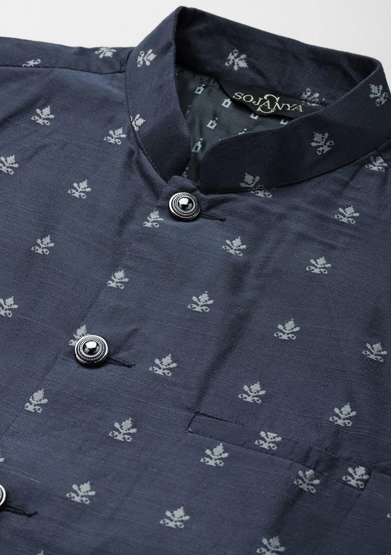 Orange Ethnic Motifs Poly Blend Kurta Set For Men