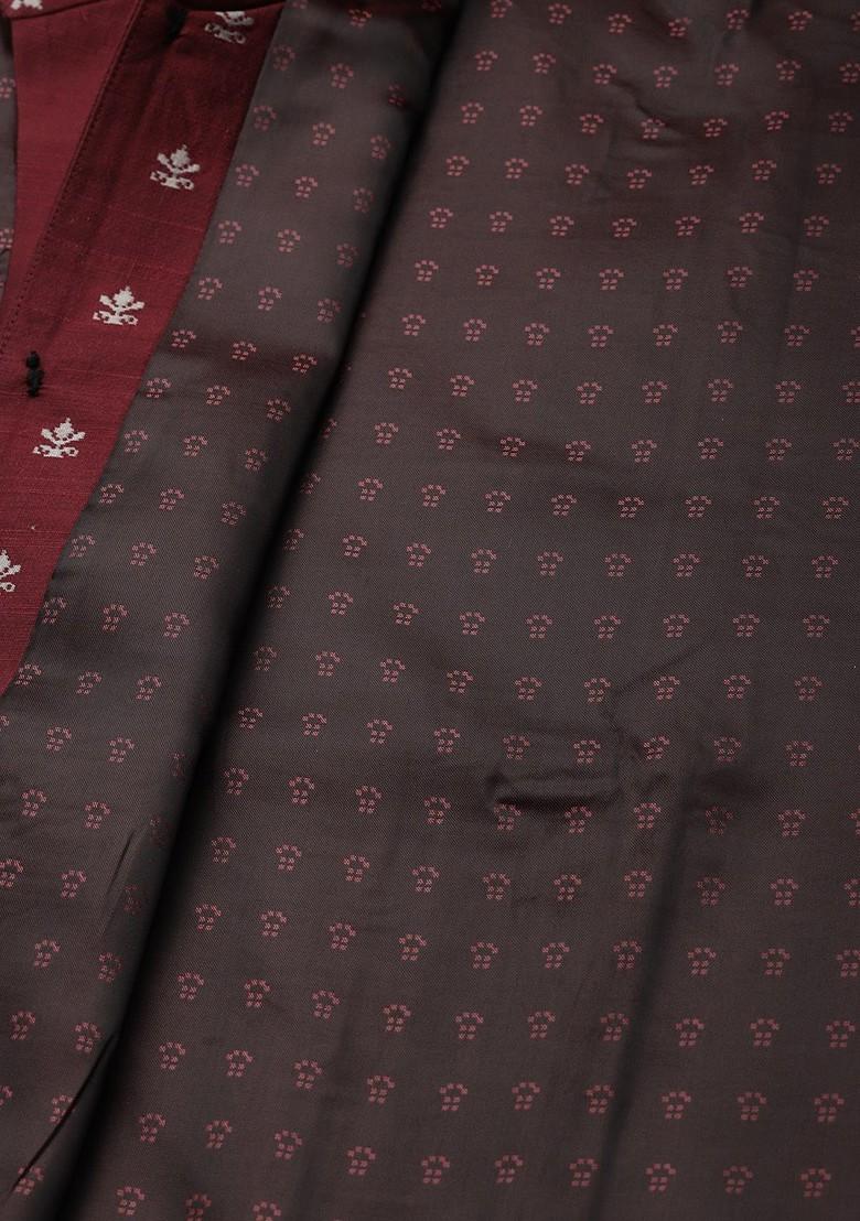 Navy Blue Ethnic Motifs Poly Blend Kurta Set For Men