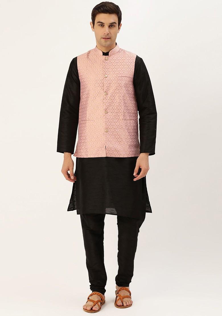 Blue Solid Poly Blend Kurta Set For Men