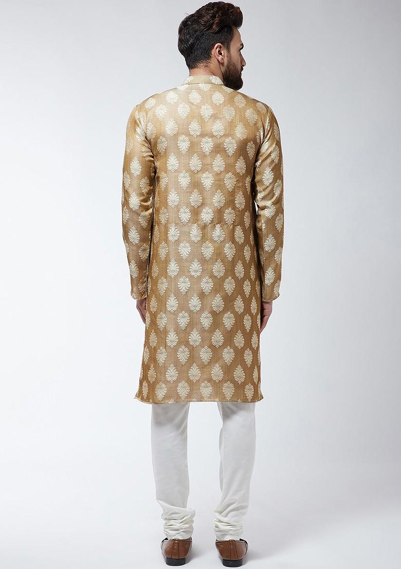 Brown Solid Poly Blend Kurta Set For Men