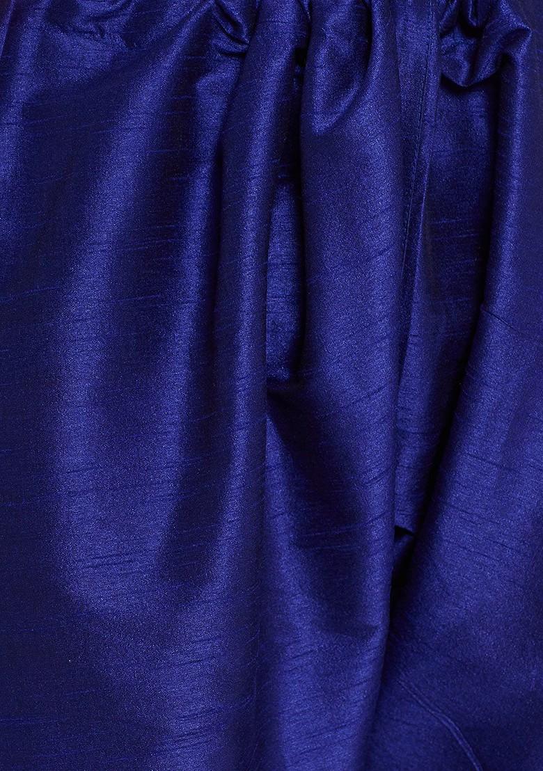 Blue Solid Poly Blend Kurta Set For Men