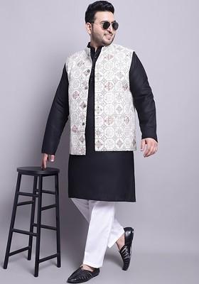 Black Solid Cotton Kurta Set For Men