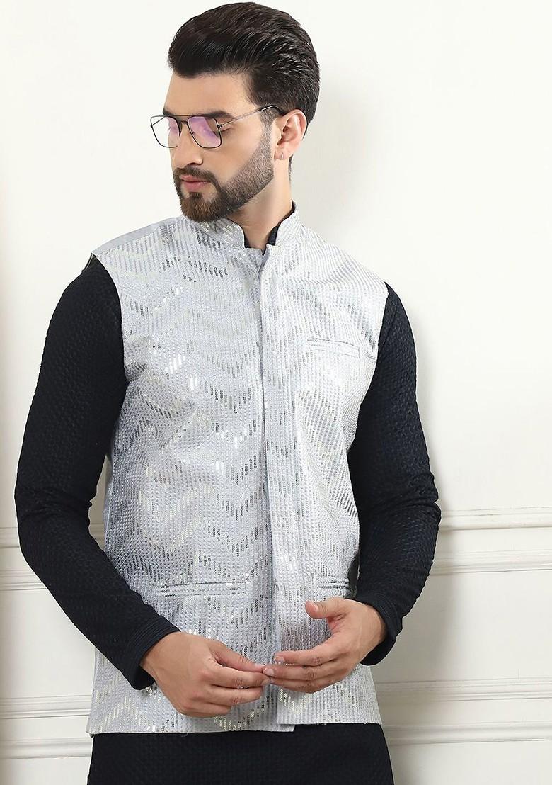 Black Ethnic Motifs Cotton Kurta Set For Men