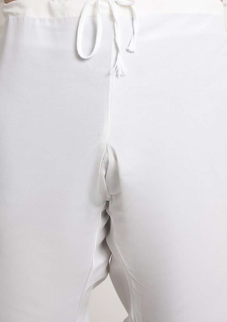 Cream Embroidered Poly Blend Kurta Set For Men - Indya