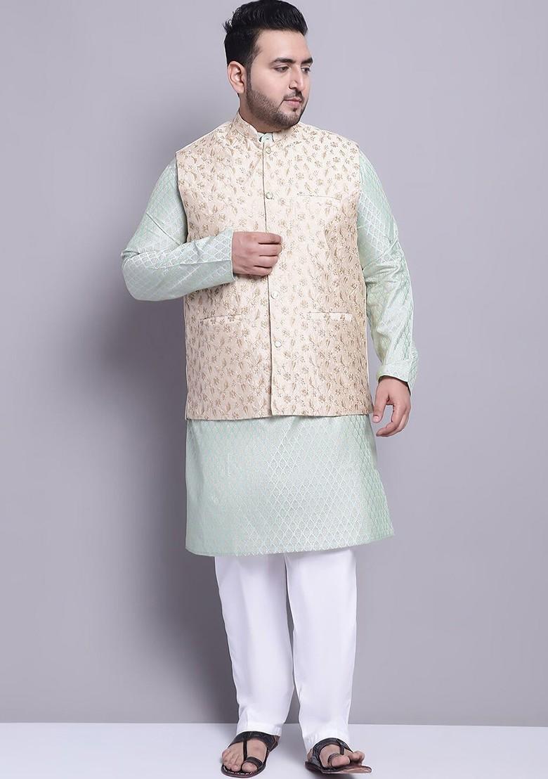Green Woven Poly Blend Kurta Set For Men