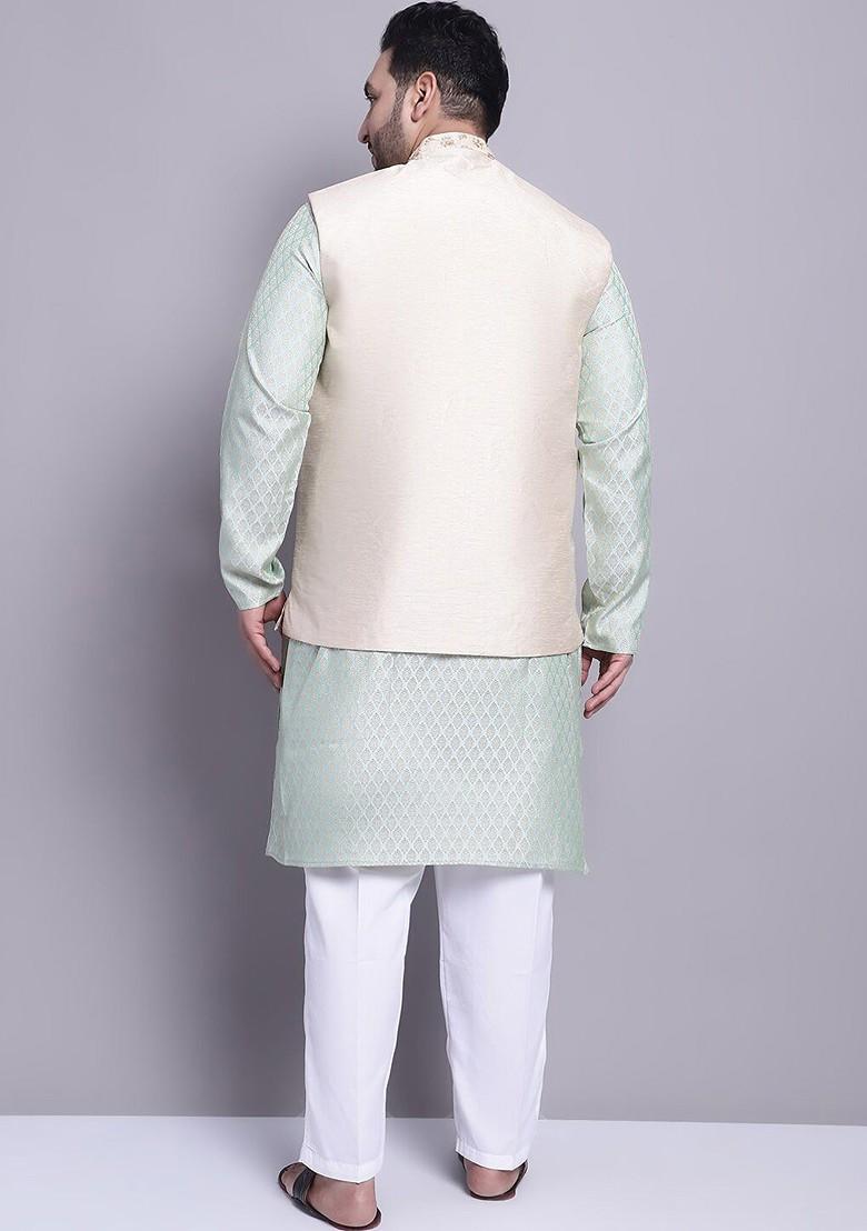 Green Woven Poly Blend Kurta Set For Men