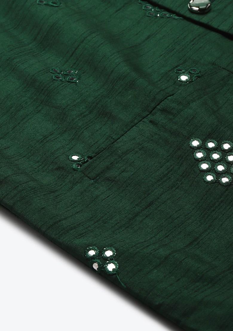Green Ethnic Motifs Poly Blend Kurta Set For Men