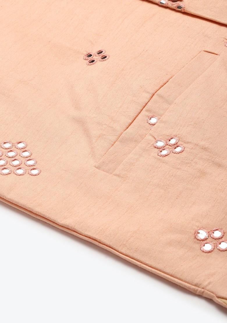 Pink Ethnic Motifs Poly Blend Kurta Set For Men