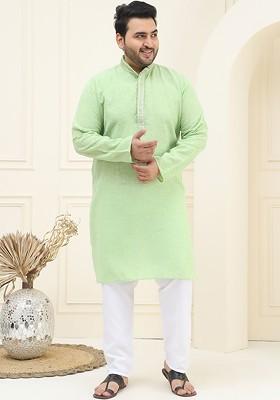 Sea Green Woven Cotton Kurta Set For Men