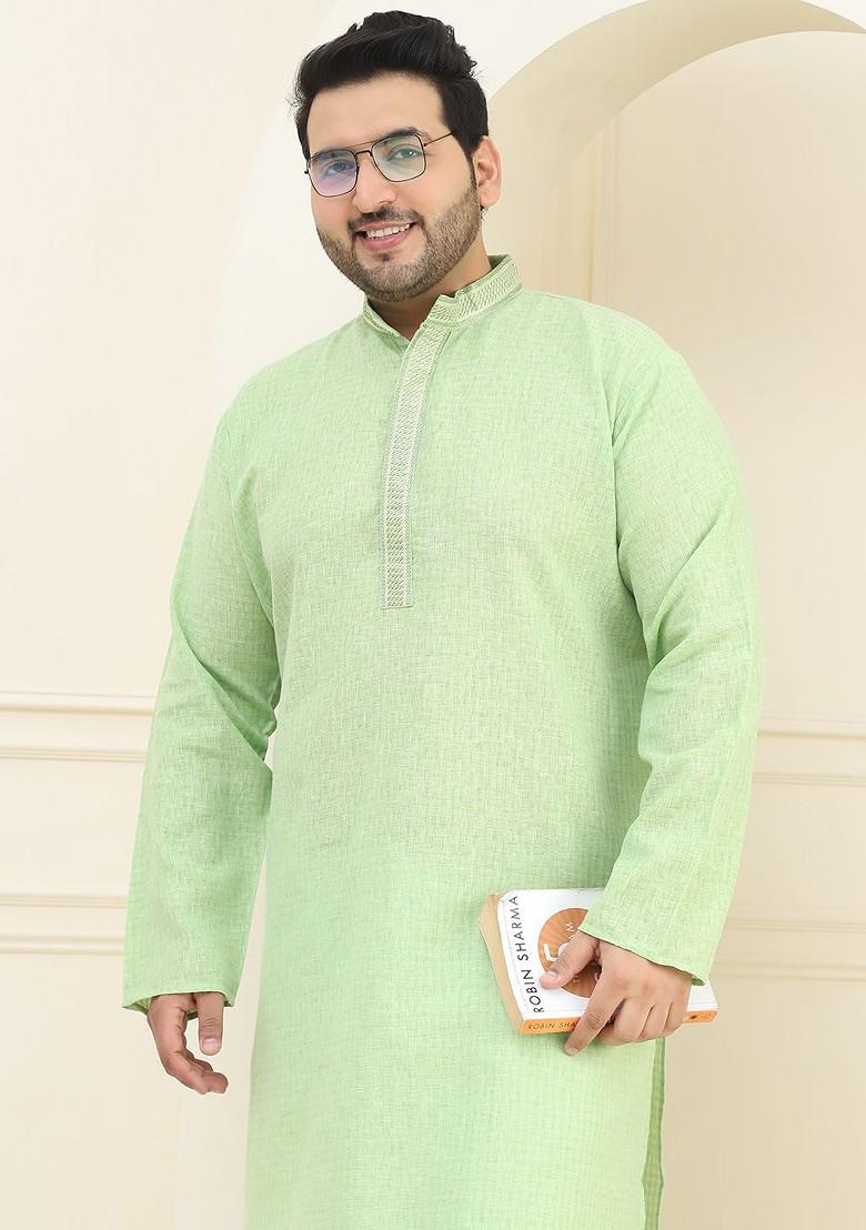 Sea Green Woven Cotton Kurta Set For Men