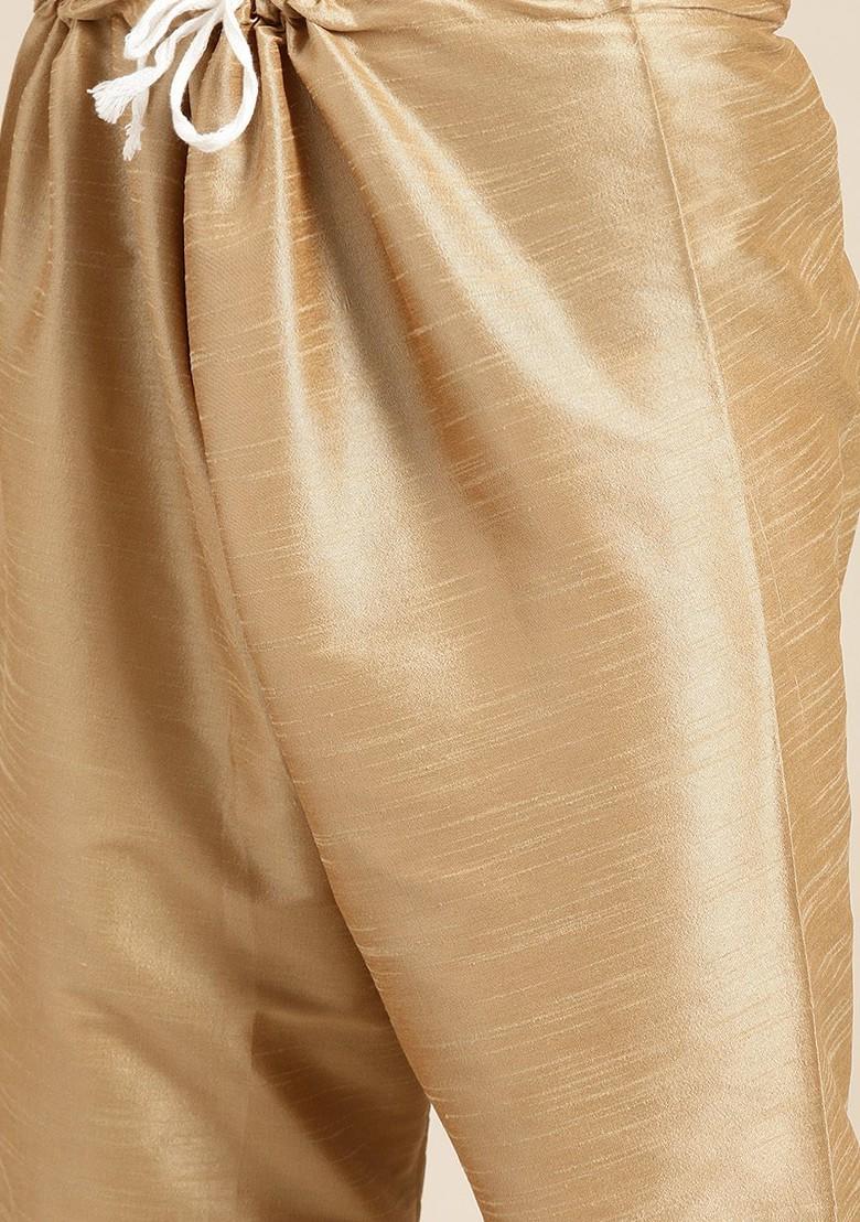 Gold Embroidered Poly Blend Kurta Set For Men