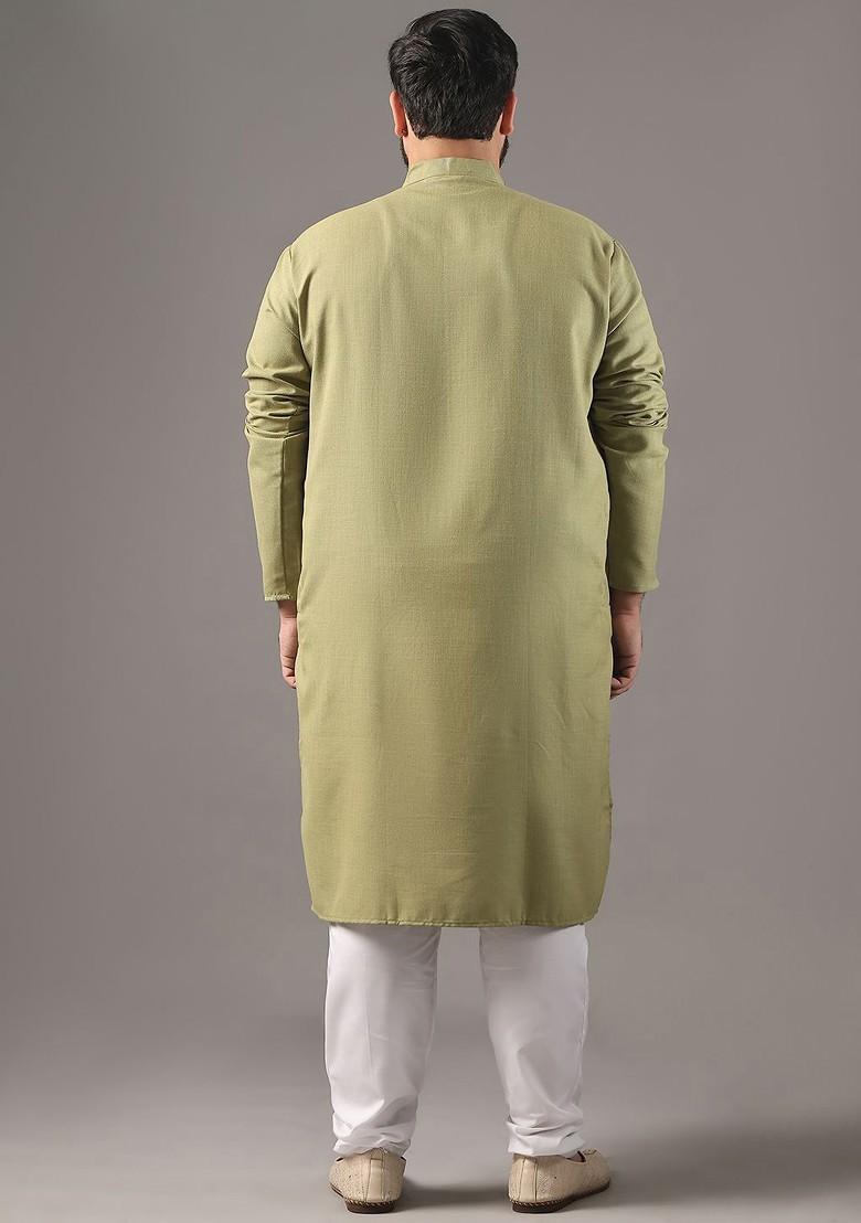Green Solid Cotton Kurta Set For Men