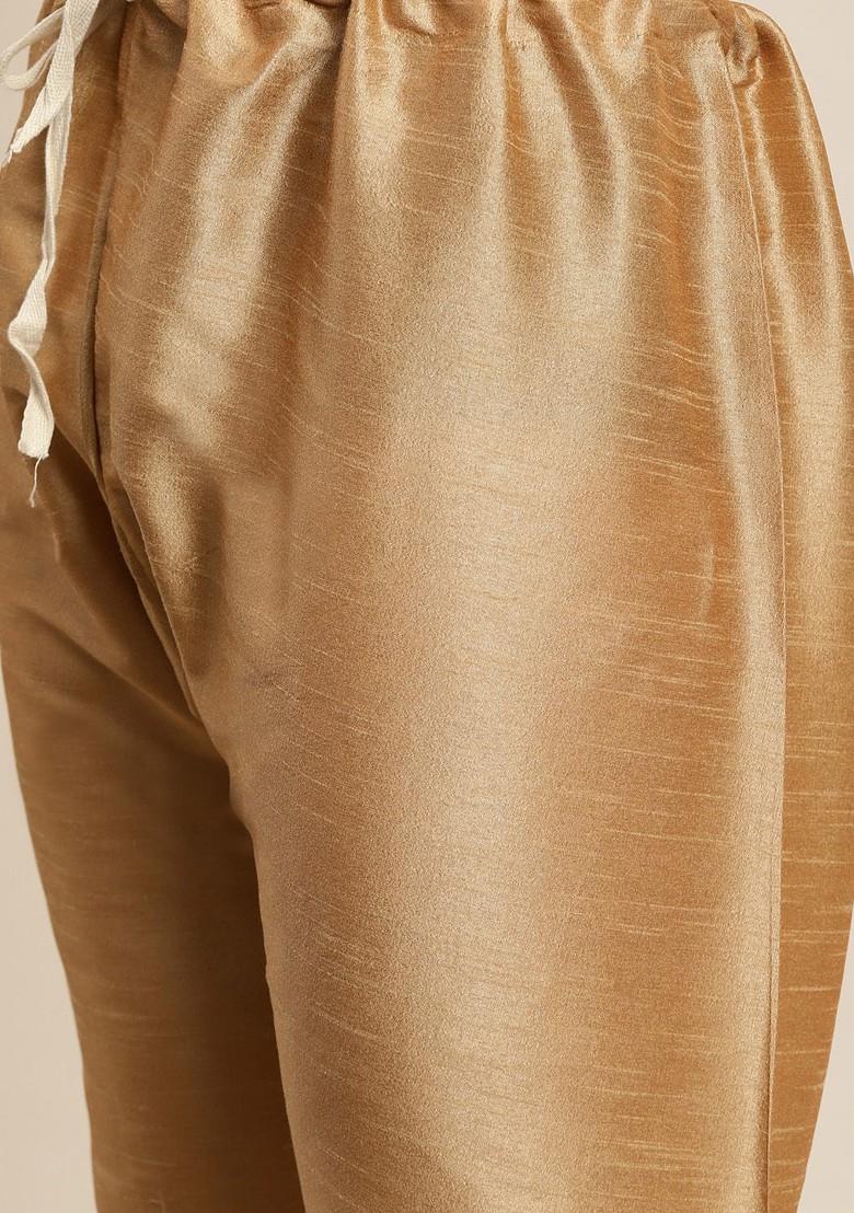 Beige Striped Poly Blend Kurta Set For Men