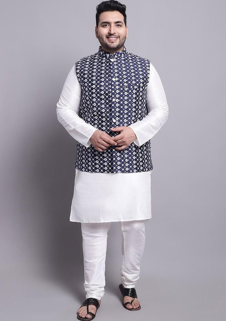 Cream Solid Silk Kurta Set For Men