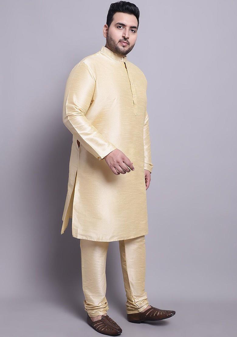 Gold Printed Silk Kurta Set For Men