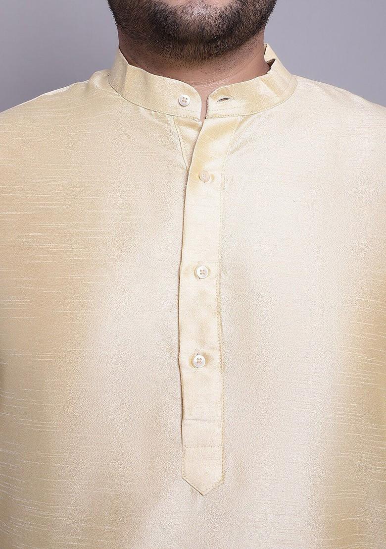 Gold Thread Work Silk Kurta Set For Men