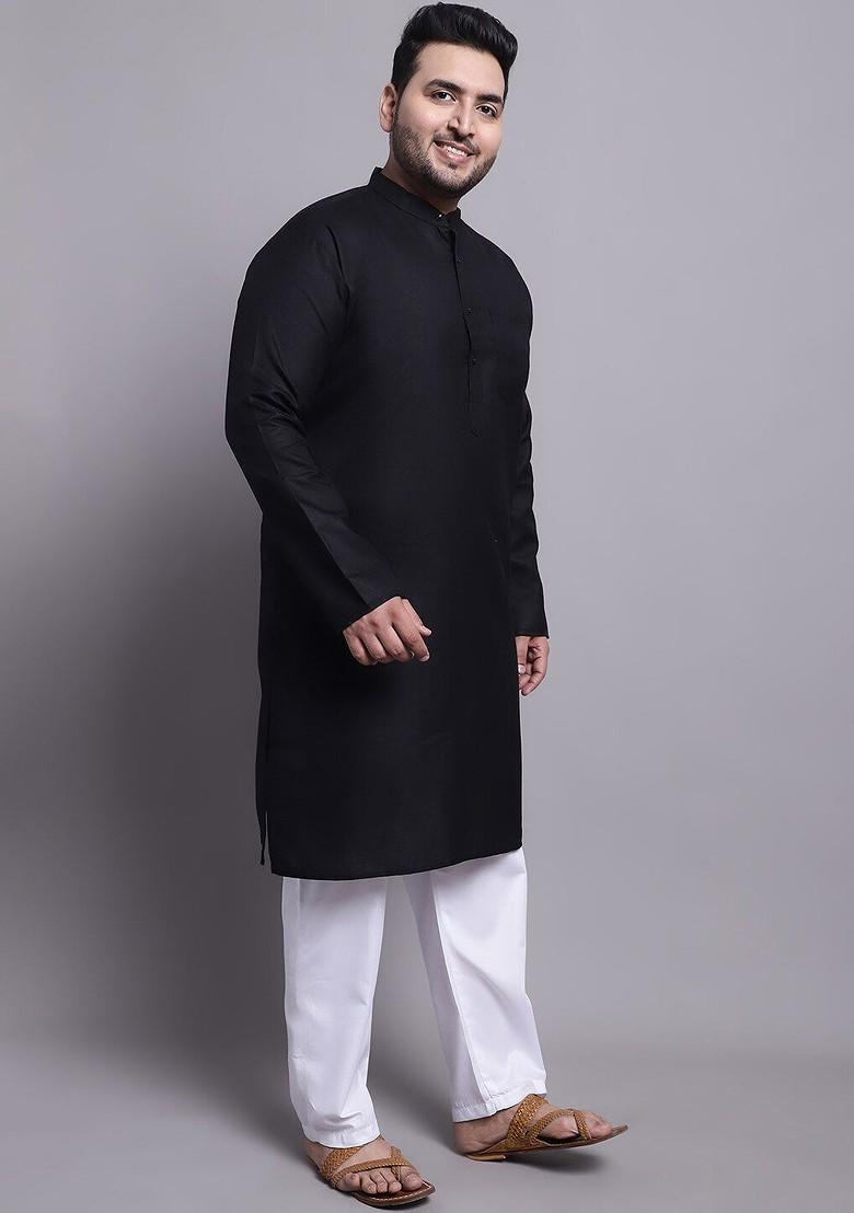 Black Solid Poly Blend Kurta Set For Men