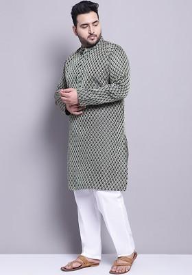 Green Woven Poly Blend Kurta Set For Men
