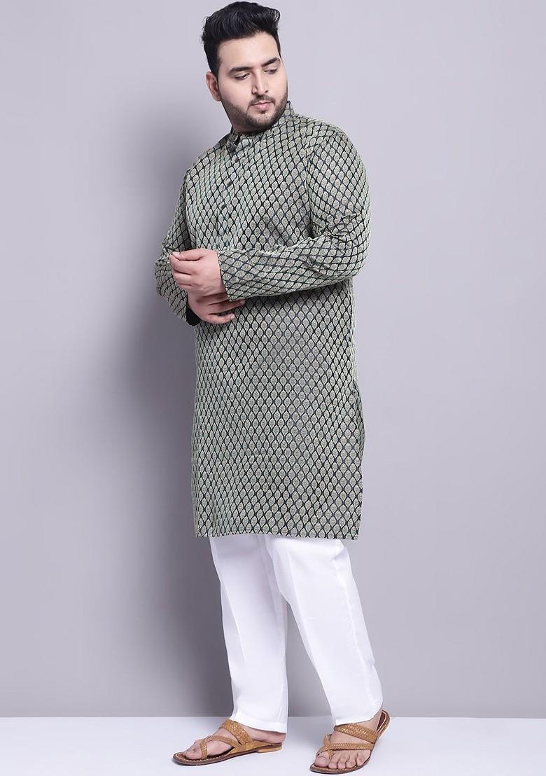 Green Woven Poly Blend Kurta Set For Men