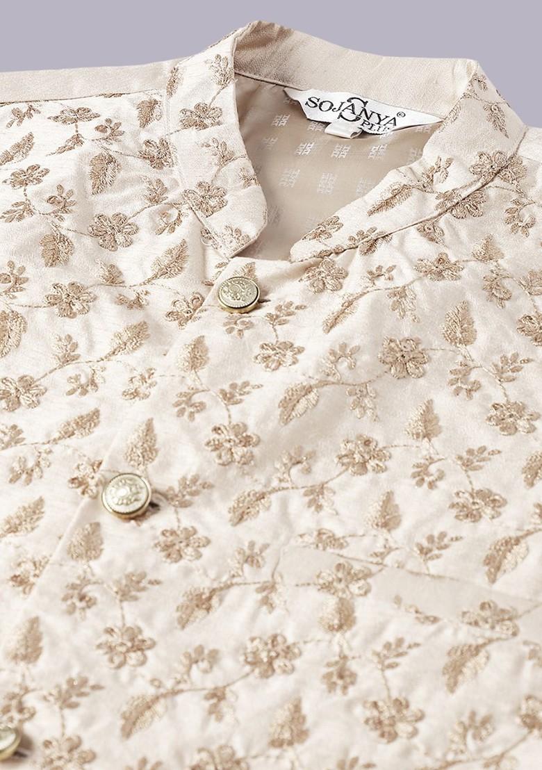 Navy Blue Woven Poly Blend Kurta Set For Men