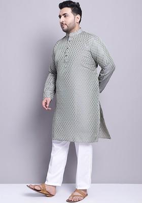 Green Woven Poly Blend Kurta Set For Men
