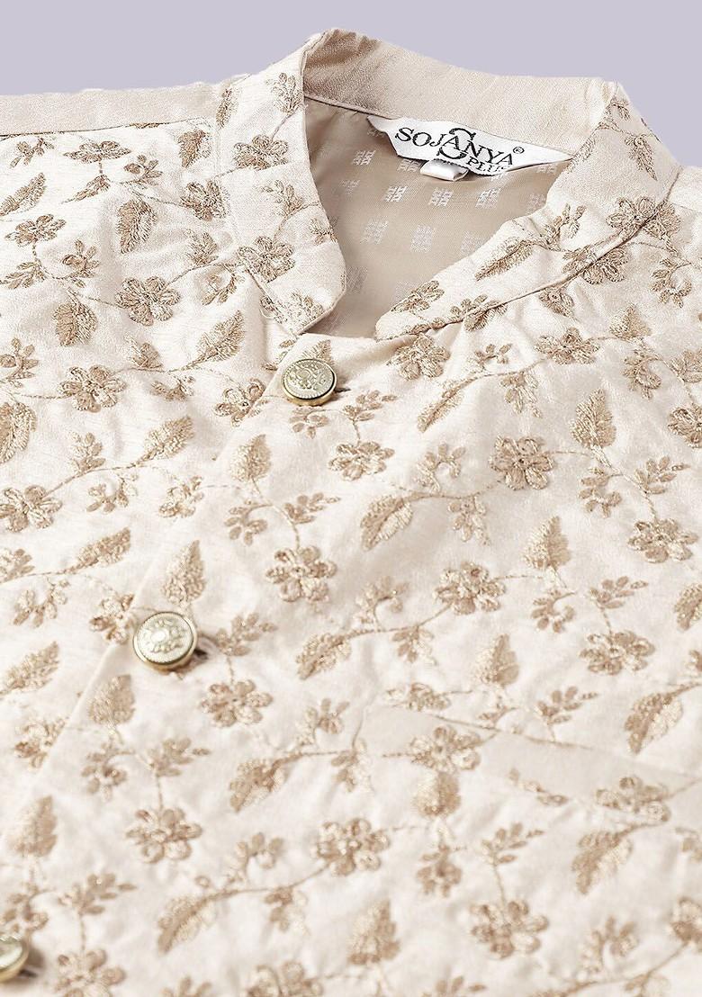 Green Woven Poly Blend Kurta Set For Men