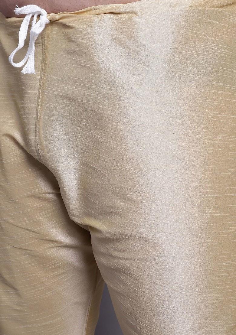 Gold Solid Cotton Kurta Set For Men