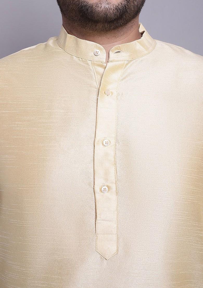 Gold Solid Poly Blend Kurta Set For Men