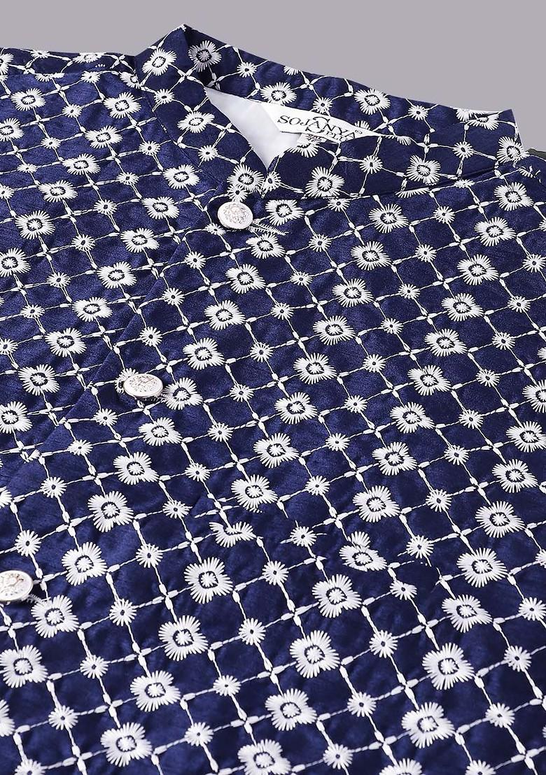 Cream Solid Silk Kurta Set For Men