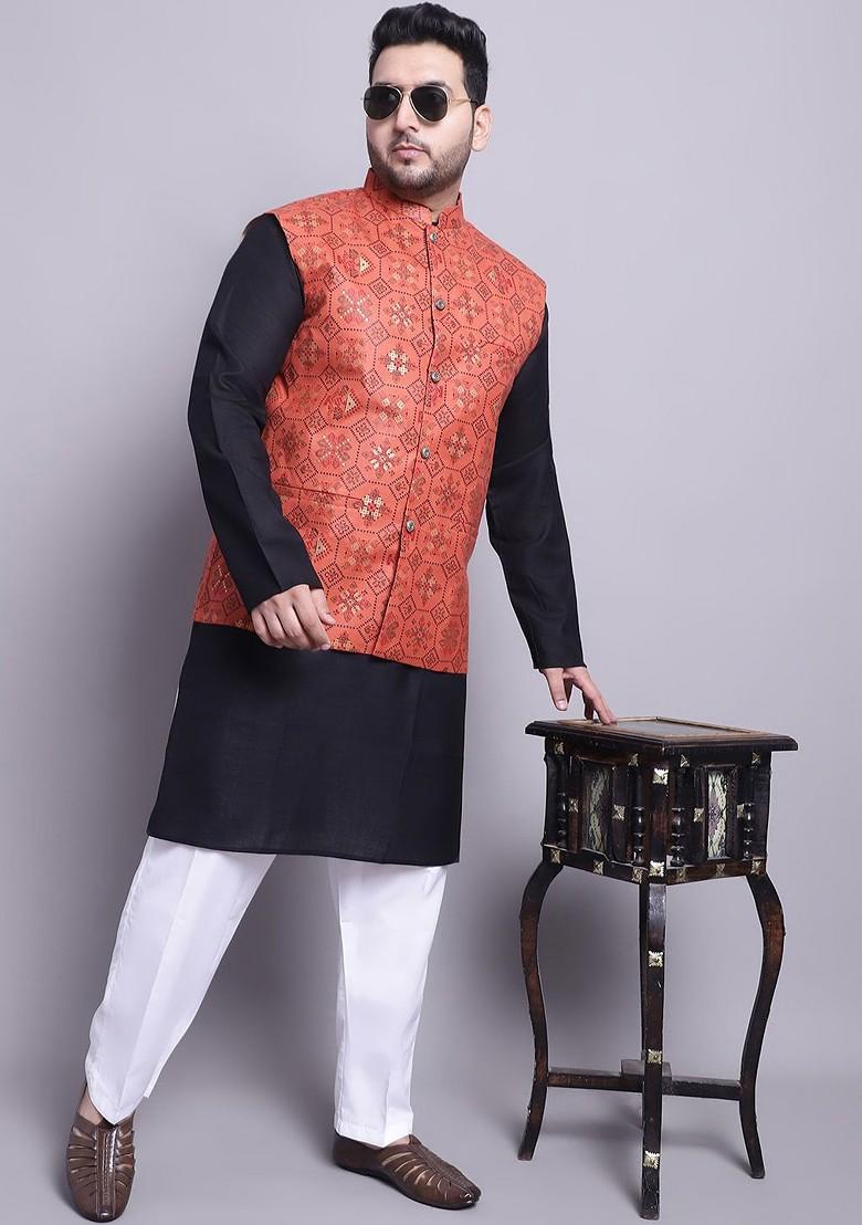 Black Solid Poly Blend Kurta Set For Men