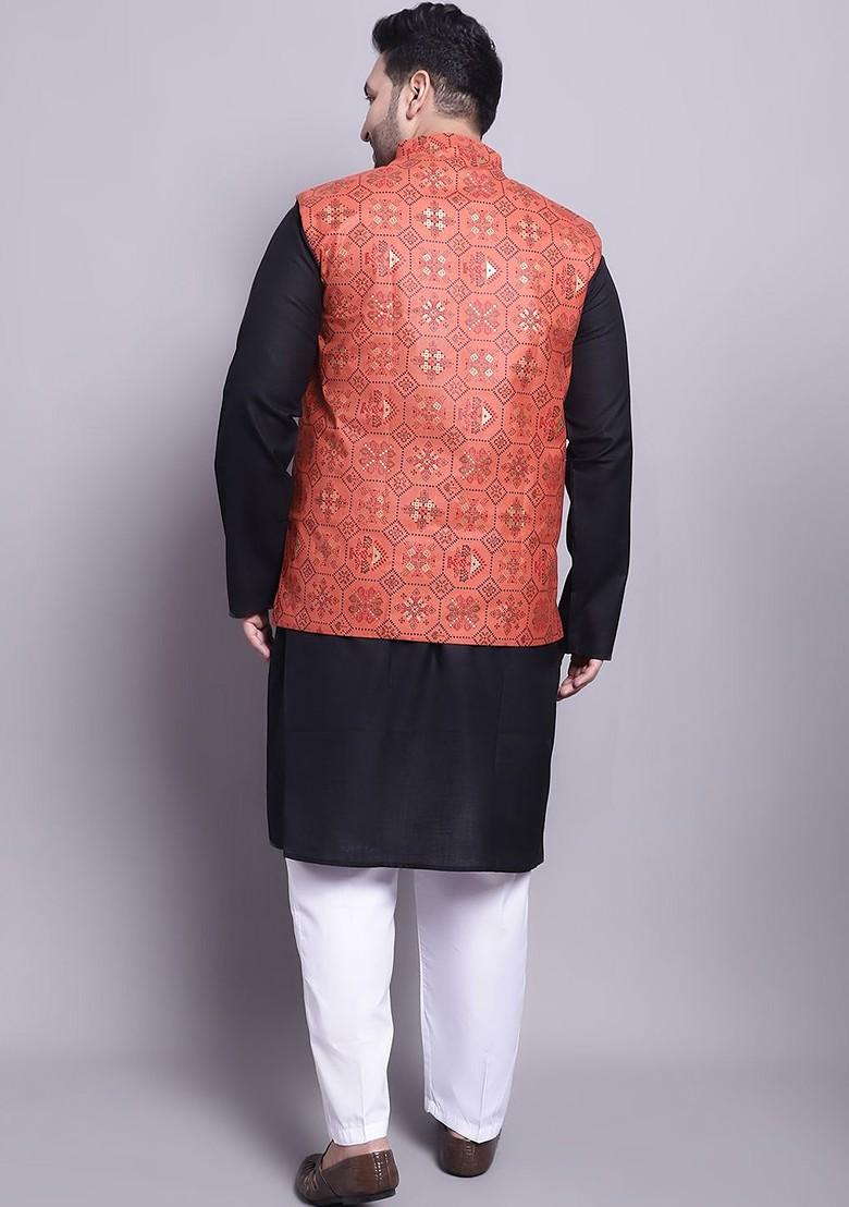 Black Solid Poly Blend Kurta Set For Men