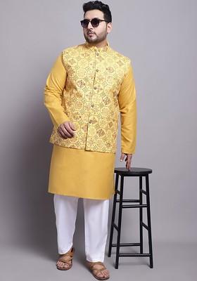 Mustard Ethnic Motifs Poly Blend Kurta Set For Men