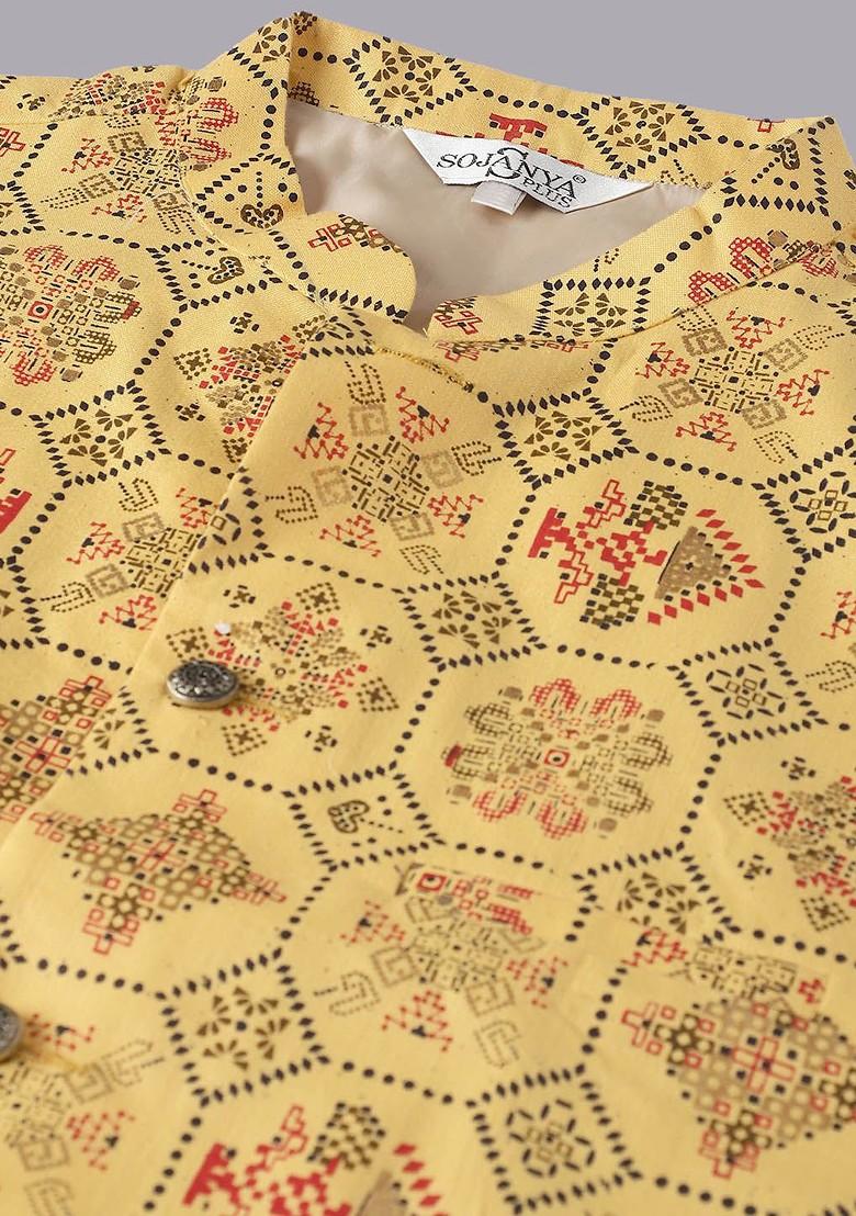 Mustard Ethnic Motifs Poly Blend Kurta Set For Men