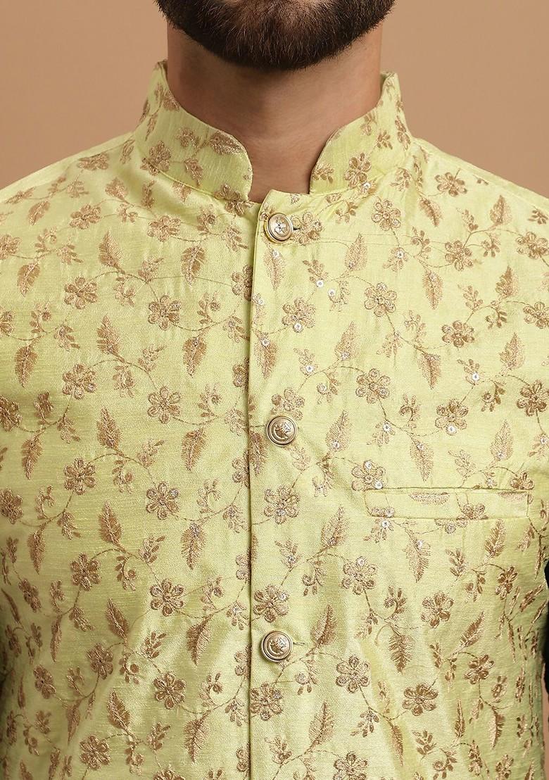 Green Embroidered Cotton Kurta Set For Men