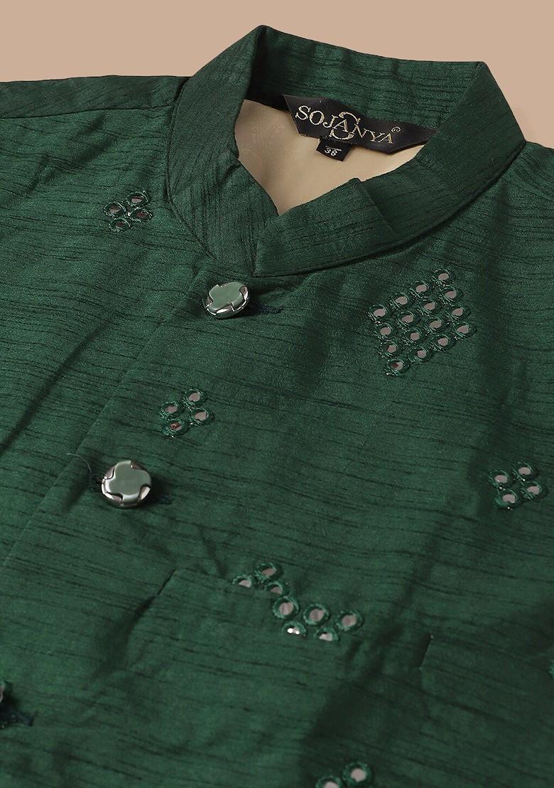 Mustard Embroidered Cotton Kurta Set For Men