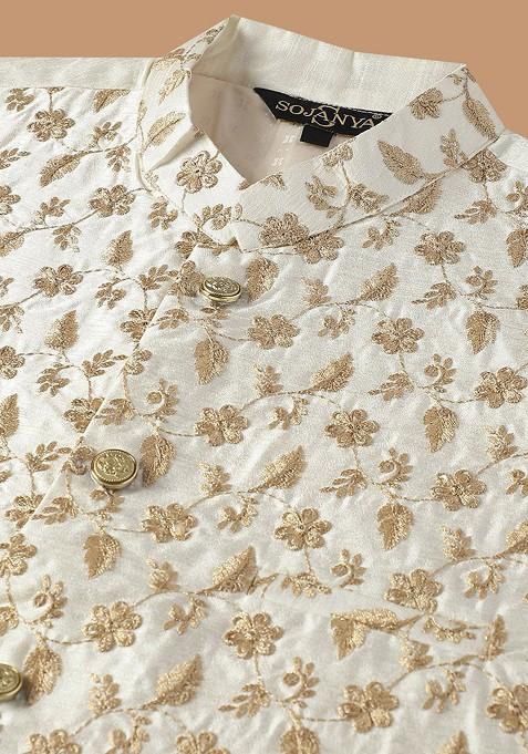 Black Embroidered Cotton Kurta Set For Men