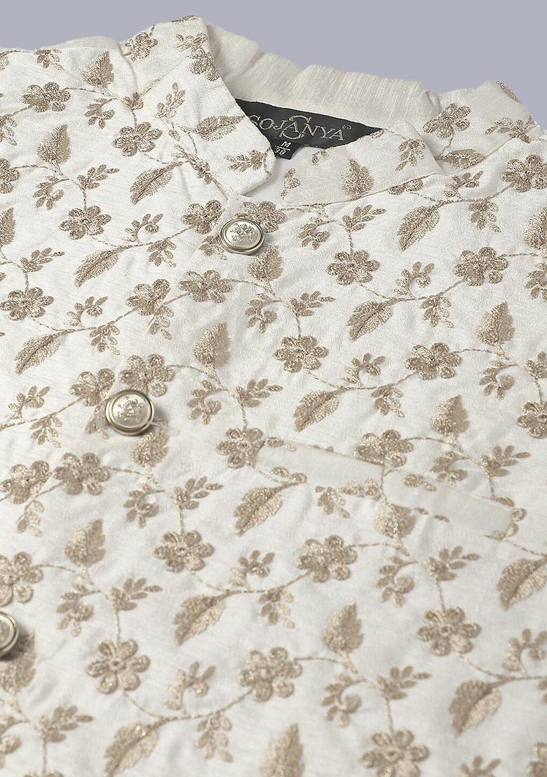 Purple Embroidered Cotton Kurta Set For Men