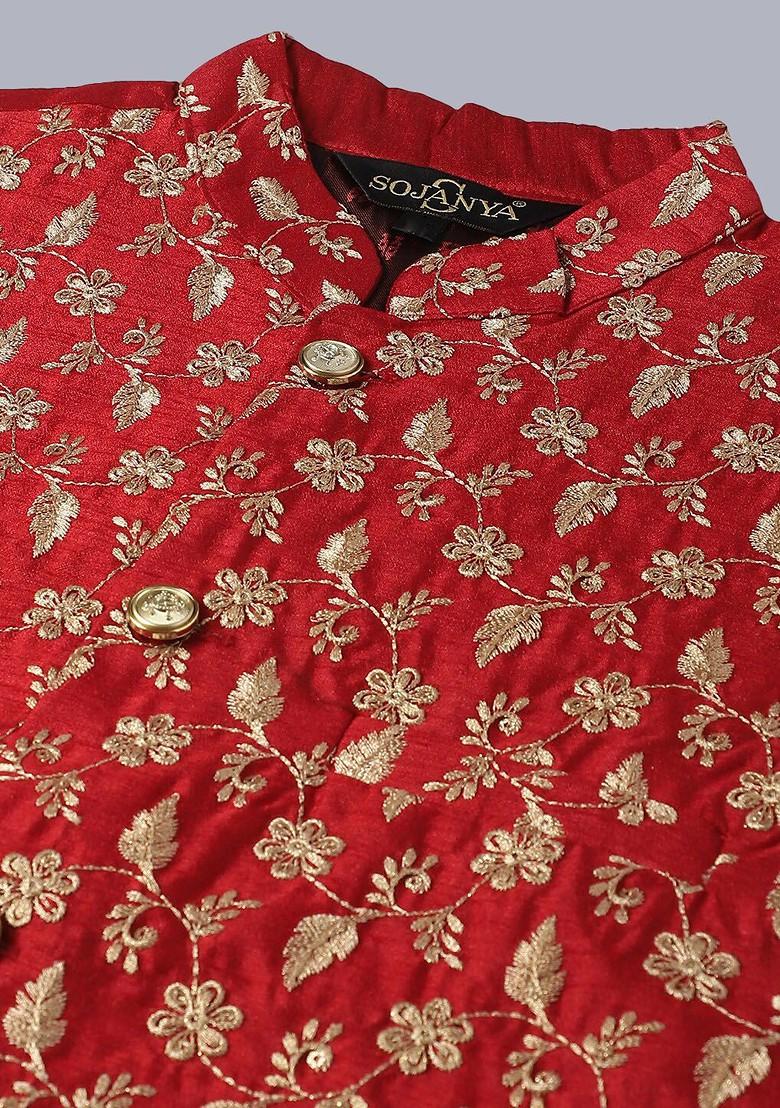 Purple Embroidered Cotton Kurta Set For Men