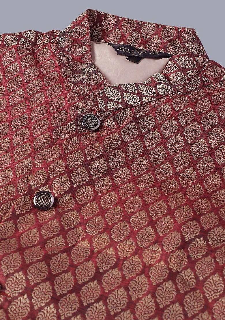 Cream Embroidered Poly Blend Kurta Set For Men