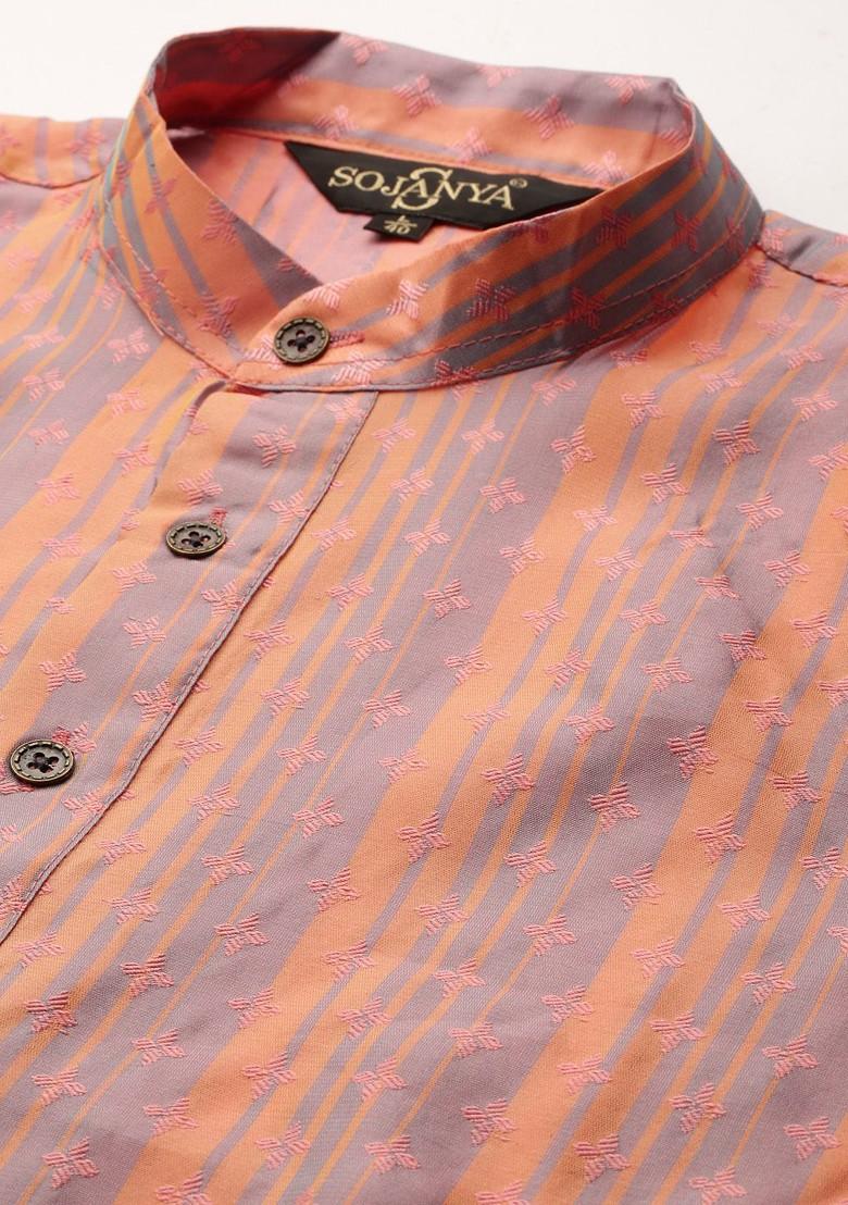 Purple Woven Poly Blend Kurta Set For Men