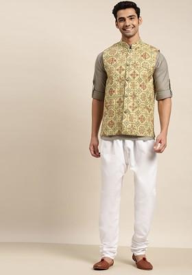 Grey Solid Cotton Kurta Set For Men