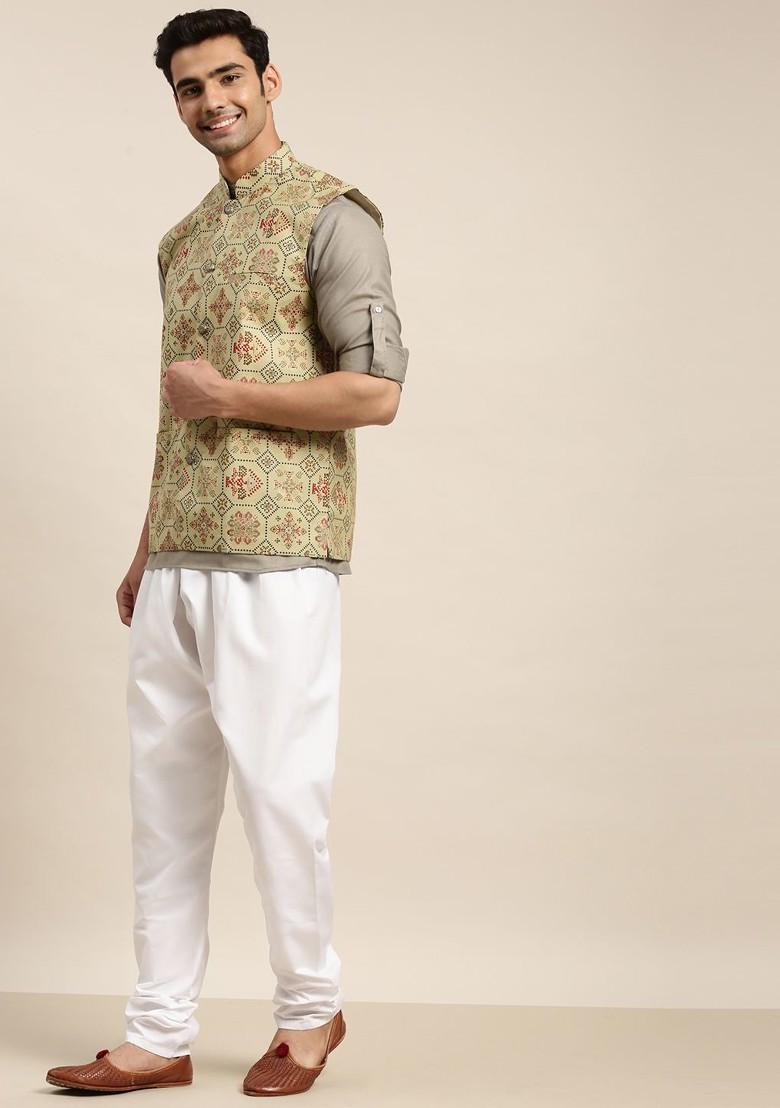 Grey Solid Cotton Kurta Set For Men