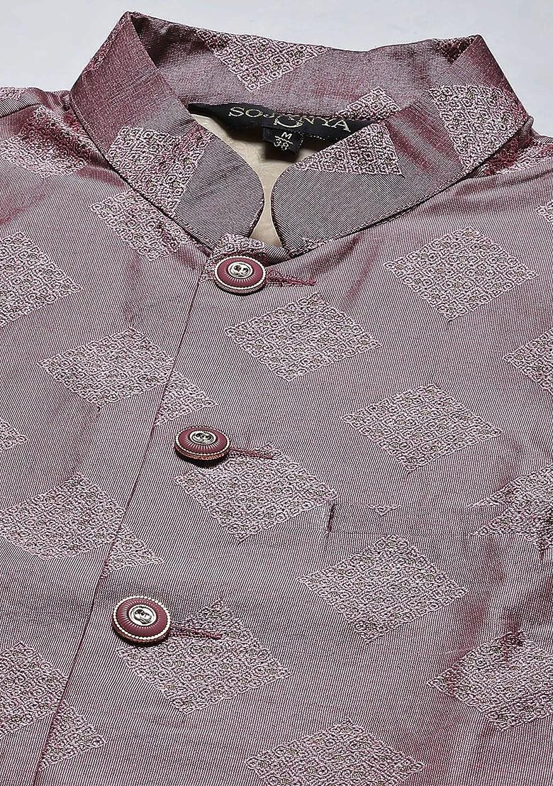 Purple Ethnic Motifs Poly Blend Kurta Set For Men