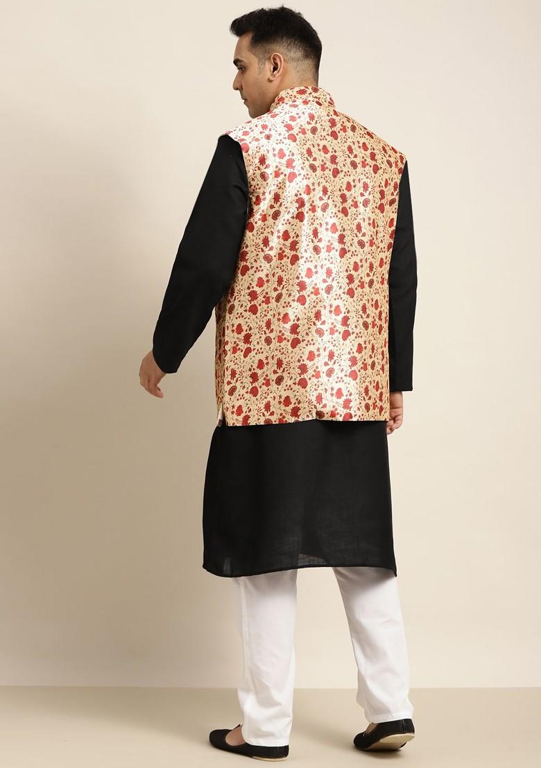 Black Solid Poly Blend Kurta Set For Men